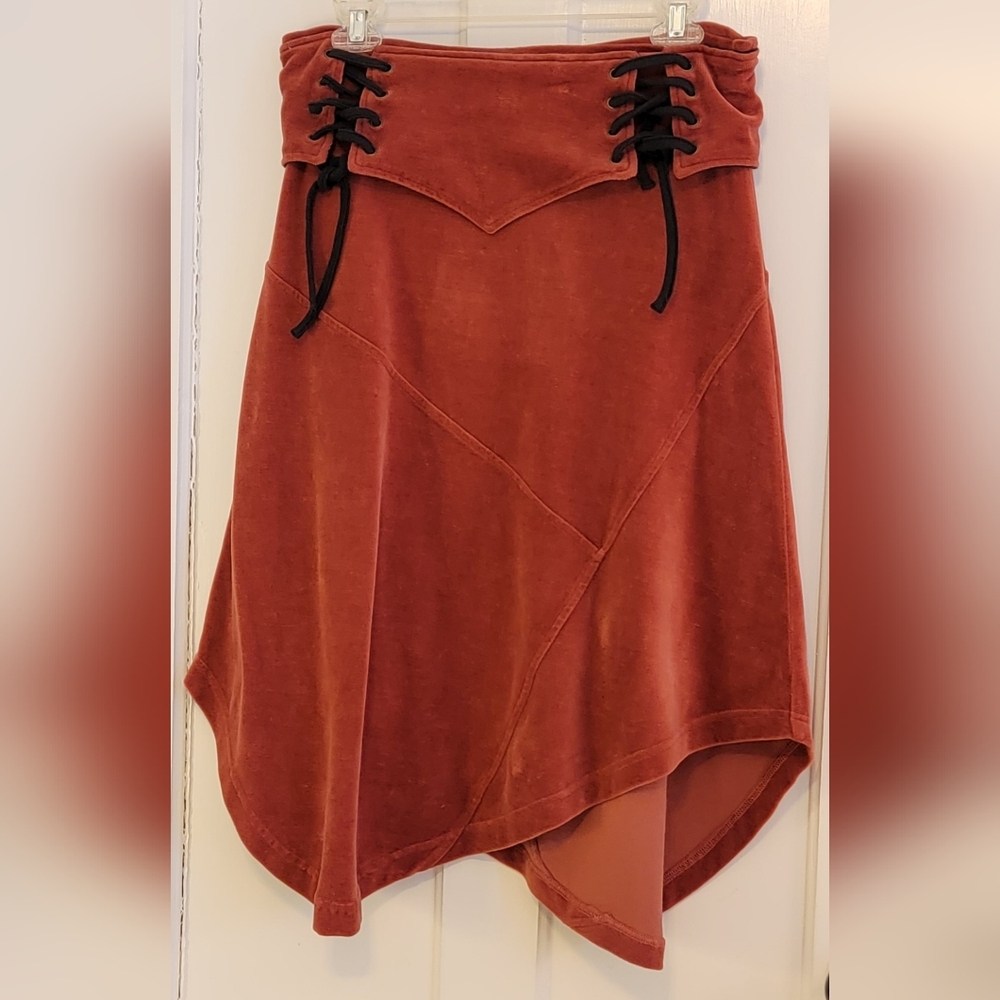 Organic Velvet Skirt with Black Lace-Up Detail Small